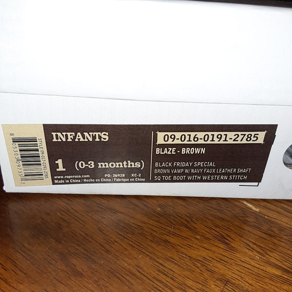 Baby Roper Cowboy Western Boot NWT Infant Size 1 0-3 M Brown Blue Zipper Box - Picture 5 of 6